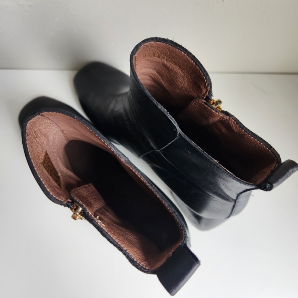 Wonders Iseo Black Leather Booties with Block Heel Gold Zipper Size 40 - Picture 7 of 10